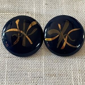 Vintage Ceramic Stud Earrings Cobalt Blue Gold 80s retro ..